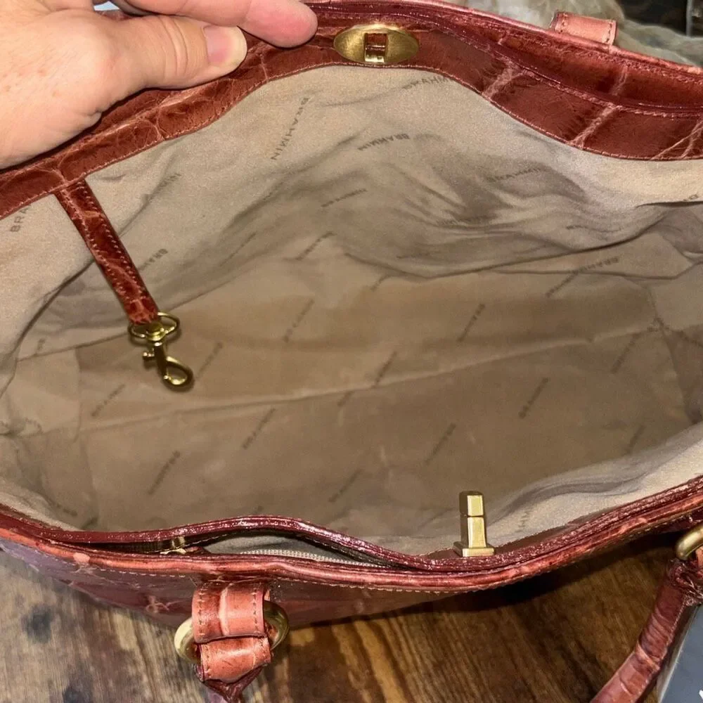 NWT Brahmin Adelle Cameo Soft Honeybee Moc Croc Leather purse bag satchel